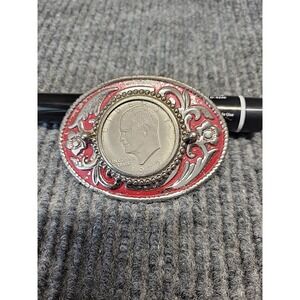 Vtg Coin Belt Buckle Western Floral Cowboy Style 1972‎ Eisenhower Silver Dollar